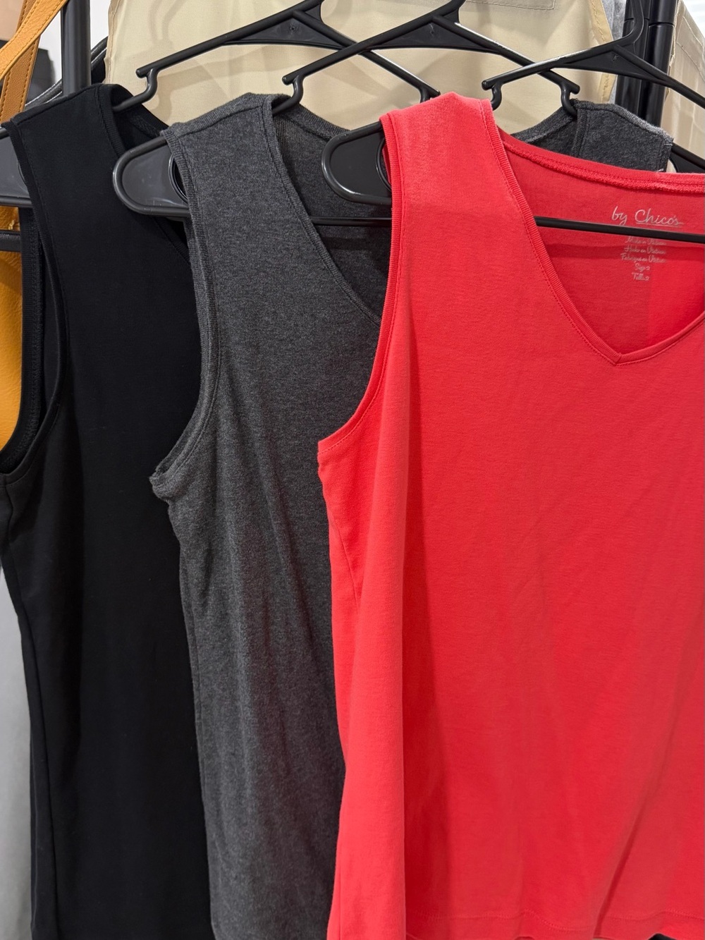 Chico’s Women’s Tank Tops Size 2 L 100% Cotton V-Neck Set of 3